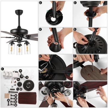 Lucas 52" Rustic Industrial Iron/Wood/Seeded Glass Mobile-App/Remote-Controlled LED Ceiling Fan - JONATHAN Y